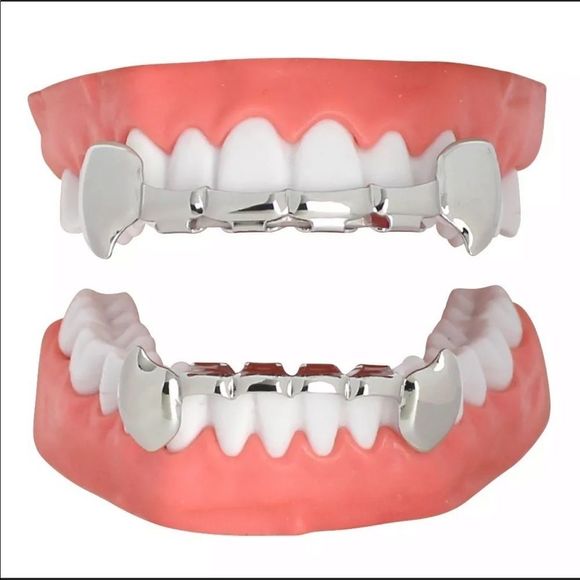 Vampire 14Kt Top and Bottom Bar Grillz/ Dracula - Picture 5 of 5